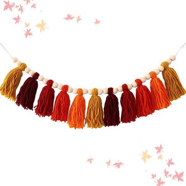 Boho Colorful Tassel Garland with Wood Beads