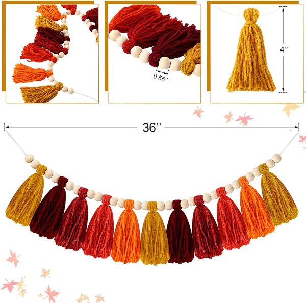 Boho Colorful Tassel Garland with Wood Beads - Image 2