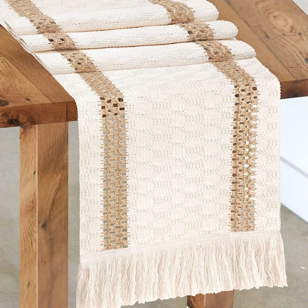 Macrame Cream Table Runner