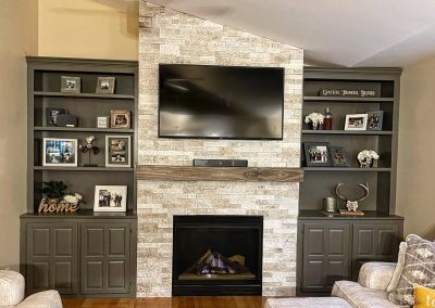 Cabinetry Painting + Fireplace Stacked Stone | North Mankato, Minnesota