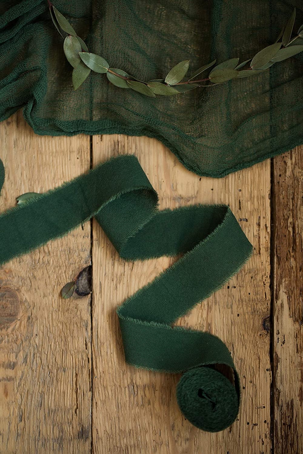Green Frayed Velvet Ribbon, By-the-Yard