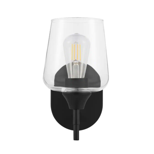 Pavlen 5.5 in. 1-Lights Black Sconce with Clear Glass Shade