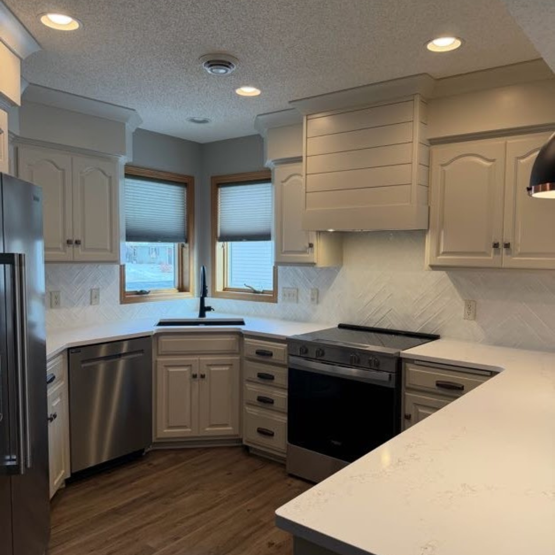 This photo captures the  "after" of our recent renovation. Updated, without major demo or new cabinets, this project was fun! 