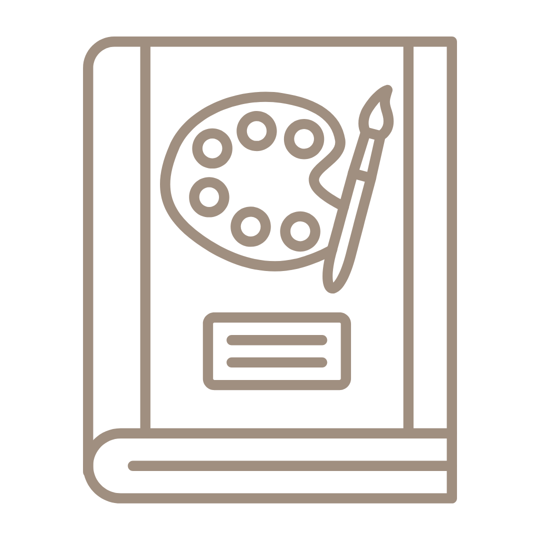Interior design planning icon showing material selection and layout coordination